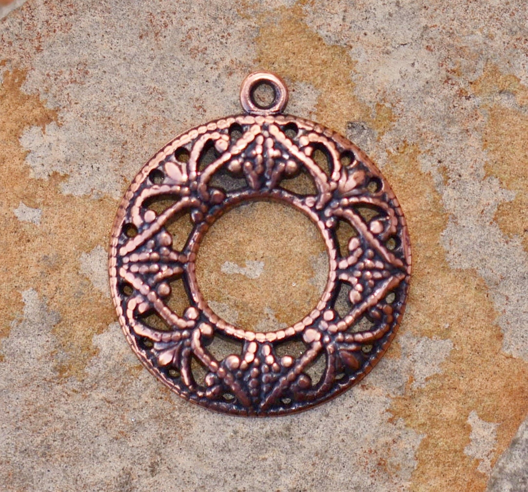2 Filigree Toggle Rings Antique Copper - Trinity Brass  LOW SHIPPING