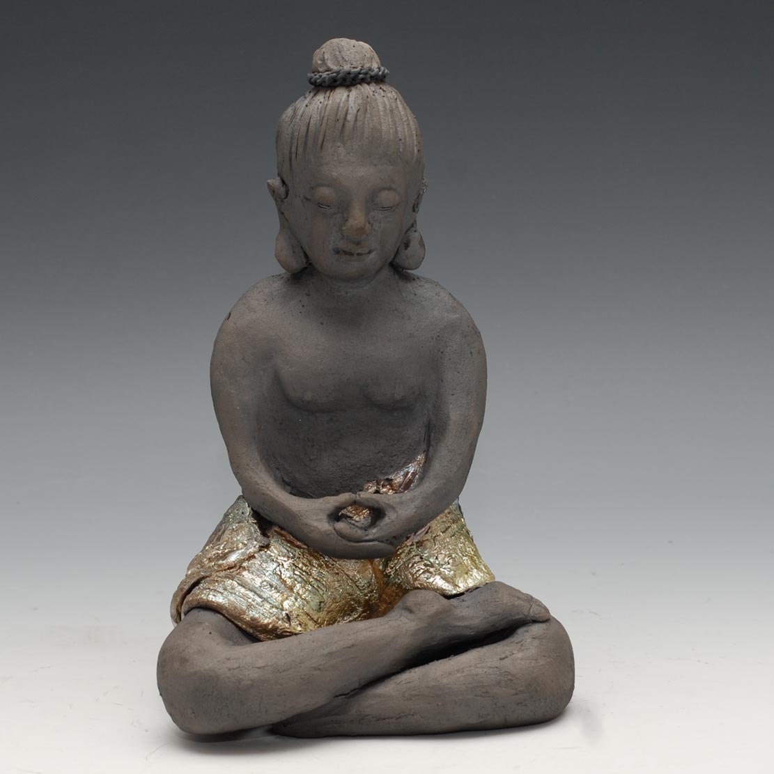 Siddhartha Statue seated in meditation in raku clay