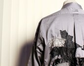 Mens Long Sleeve Shirt, silver Grey and Black Formal light Coat OOAK Large