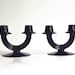Vintage Candle Holders Fostoria Black Glass 1930s George Sakier Double Candlesticks Art Deco Pair