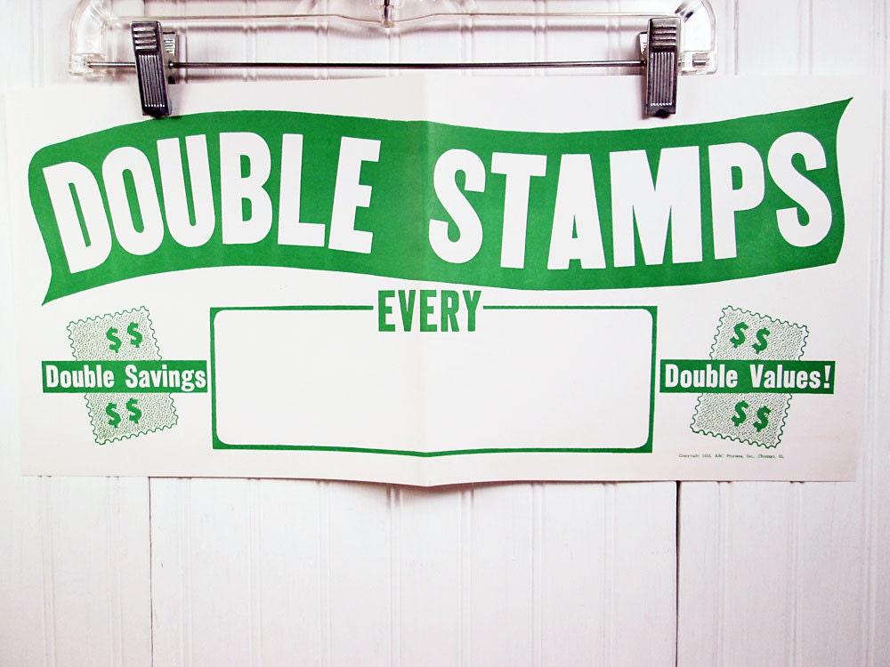 Vintage Grocery Store Poster 1950s - Double Trading Stamps Sign
