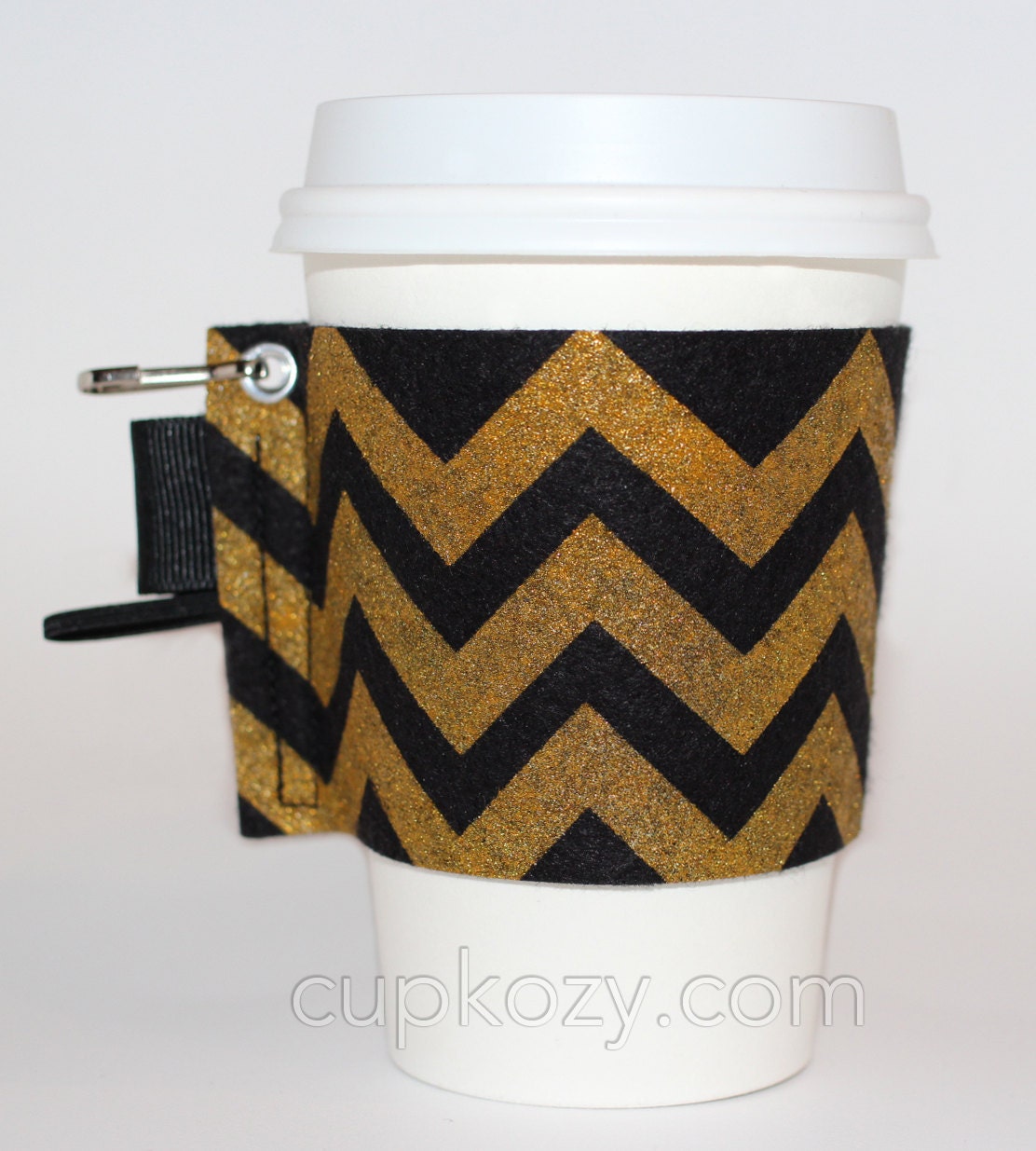 CupKozy - NEW - Black and Gold Chevron