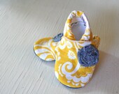 Girl Booties Baby Shoes Slippers Infant Soft Soled non slip Yellow White Paisley Navy Blue Fabric Flower SWAG shower gift toddler  booties