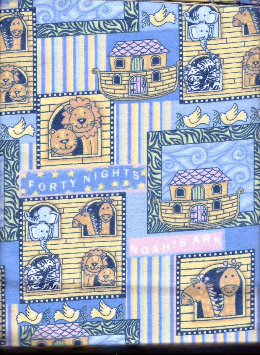 Fabric Noah's Ark Blue Flannel Yardage