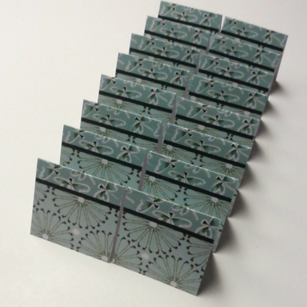 Mini Cards 16 Floral Dragonfly Green  - blank for thank you notes