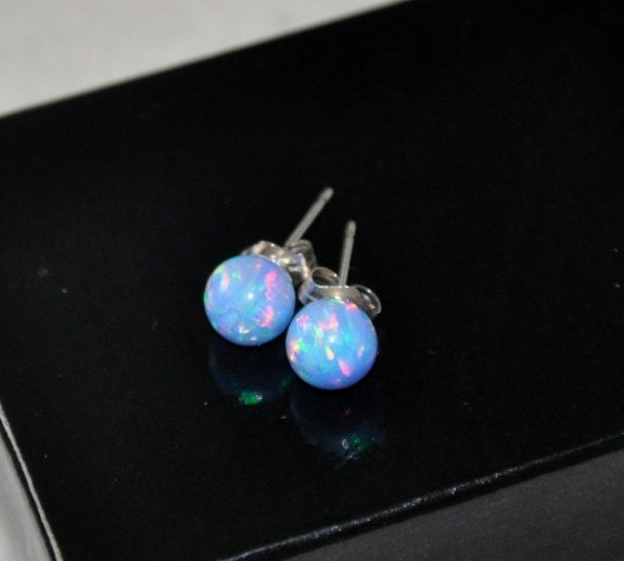 Opal Earrings, Sterling Silver Earrings, Blue Australian Opal, 6mm Ball Stud Post earrings, 925 Sterling Silver
