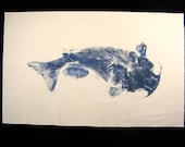 Big Blue Grey Channel Catfish GYOTAKU Orignal Fish Art by Barry Singer