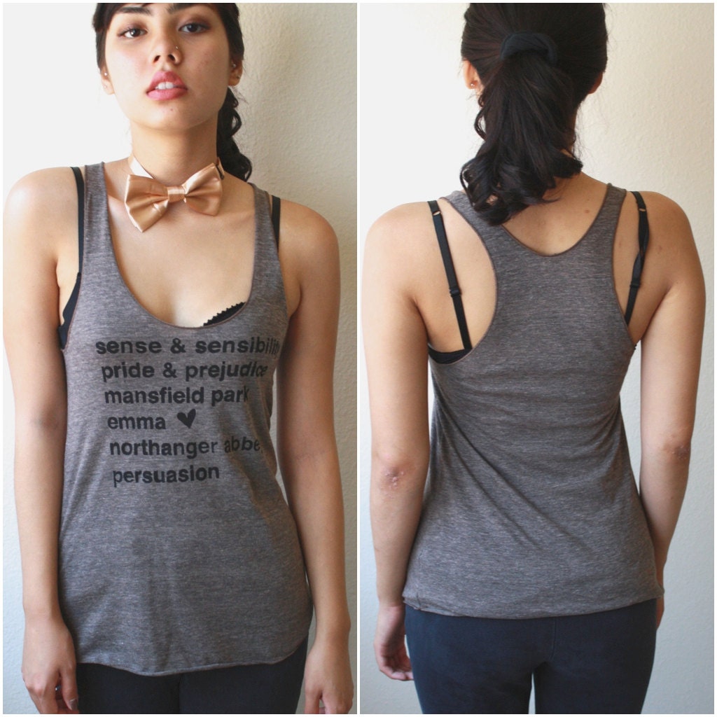 Jane Austen Novels. SMALL Ladies' Racerback Tank in Coffee