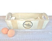 Egg Basket Wood Tote Farmhouse Kitchen Storage Primitive Wooden Crate Country Cottage Home Decor