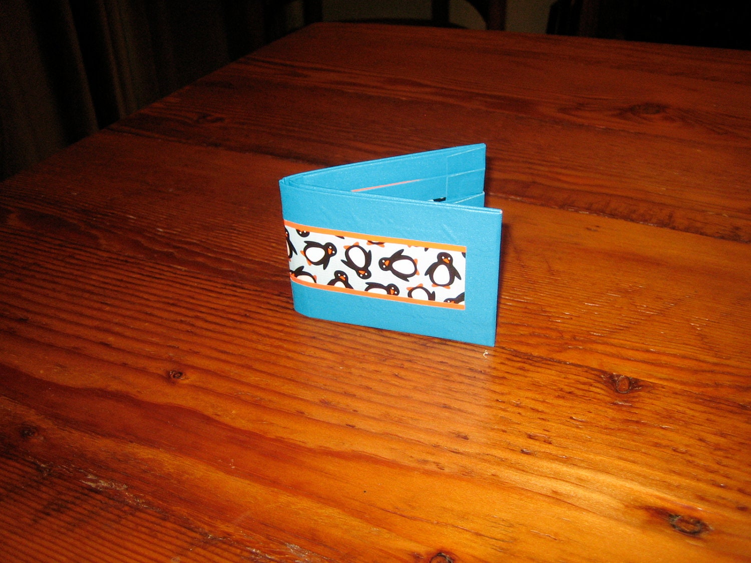Duct tape wallet for winter--gaffer tape and penguins
