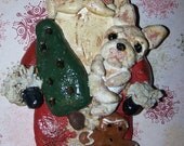 Whimsical Folk Art Santa Claus Ornament w French Bulldog Pup Frenchie Vintage Nostagic Style