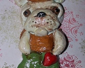 Folk Art French Bulldog Ooak Christmas Ornament Sock Decoration Art Doll OOak Vintage Nostaglic Style