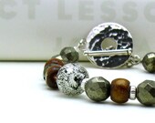 Modern Pyrite Beaded Sterling Silver Bracelet / Boho Pyrite Beaded Bracelet / Urban / Eclectic / Statement / Neutral / Cool