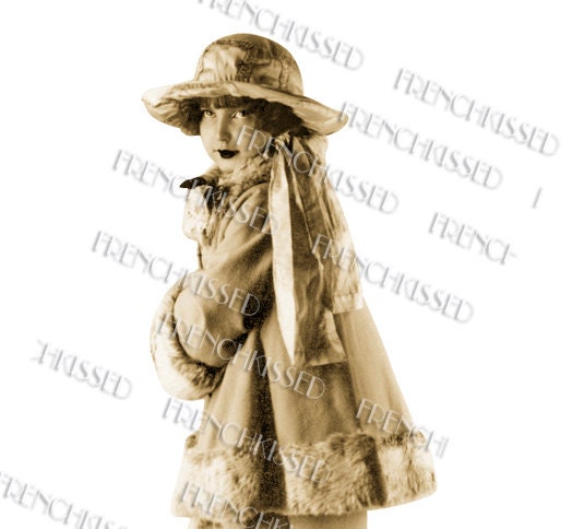 PNG or Jpeg CUTOUT Instant Download Mary Jane Art Deco Girl Sepia Vintage French Photo Postcard Digital Scan As seen in SOMERSET