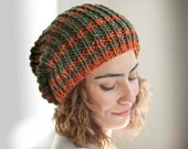 Army Green and Orange Tweed Slouchy Hat by Afra