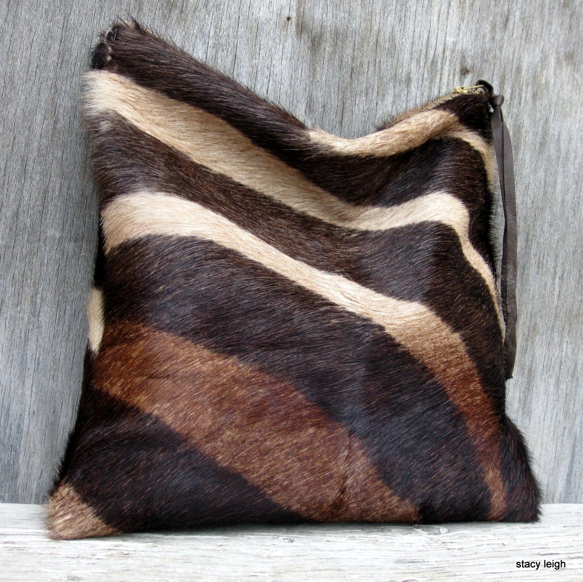 Hair On Cowhide Clutch in Brown Zebra Print Super Soft Fur by Stacy Leigh