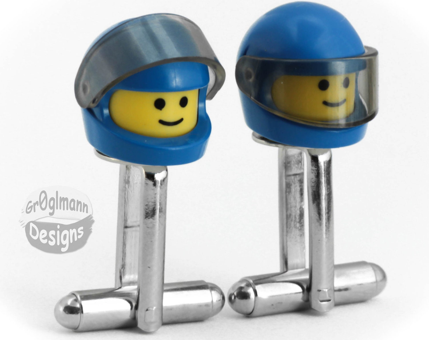 Blue Space Smiley Cufflinks :) made with LEGO bricks
