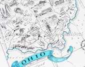 Ohio Map - Vintage Map of Ohio - A Fun and Funky Little 1930s Vintage Picture Map to Frame