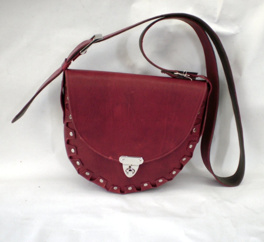 plum shoulder bag with silver hardware