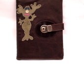 chocolate leather journal with alien applique