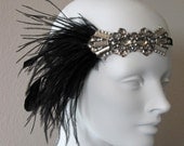 Deco Flapper Feather Headband Silver Antique Gold  And Black