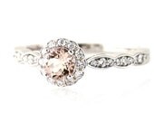 14K Morganite Engagement Ring Morganite Ring White Sapphire Halo 14K 18K Platinum Palladium Custom Bridal Jewelry