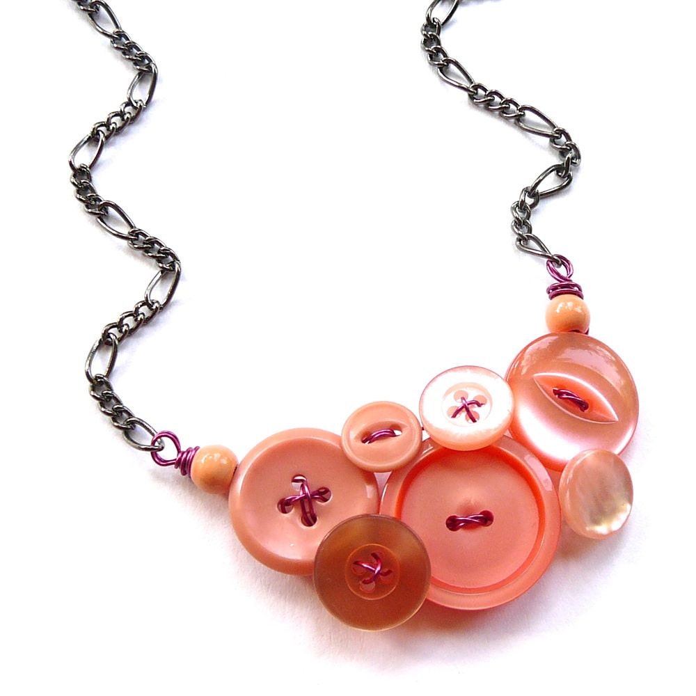 Pretty Peach Vintage Button Necklace