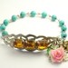 Bee bracelet vintage silver filigree pink flower topaz jewels