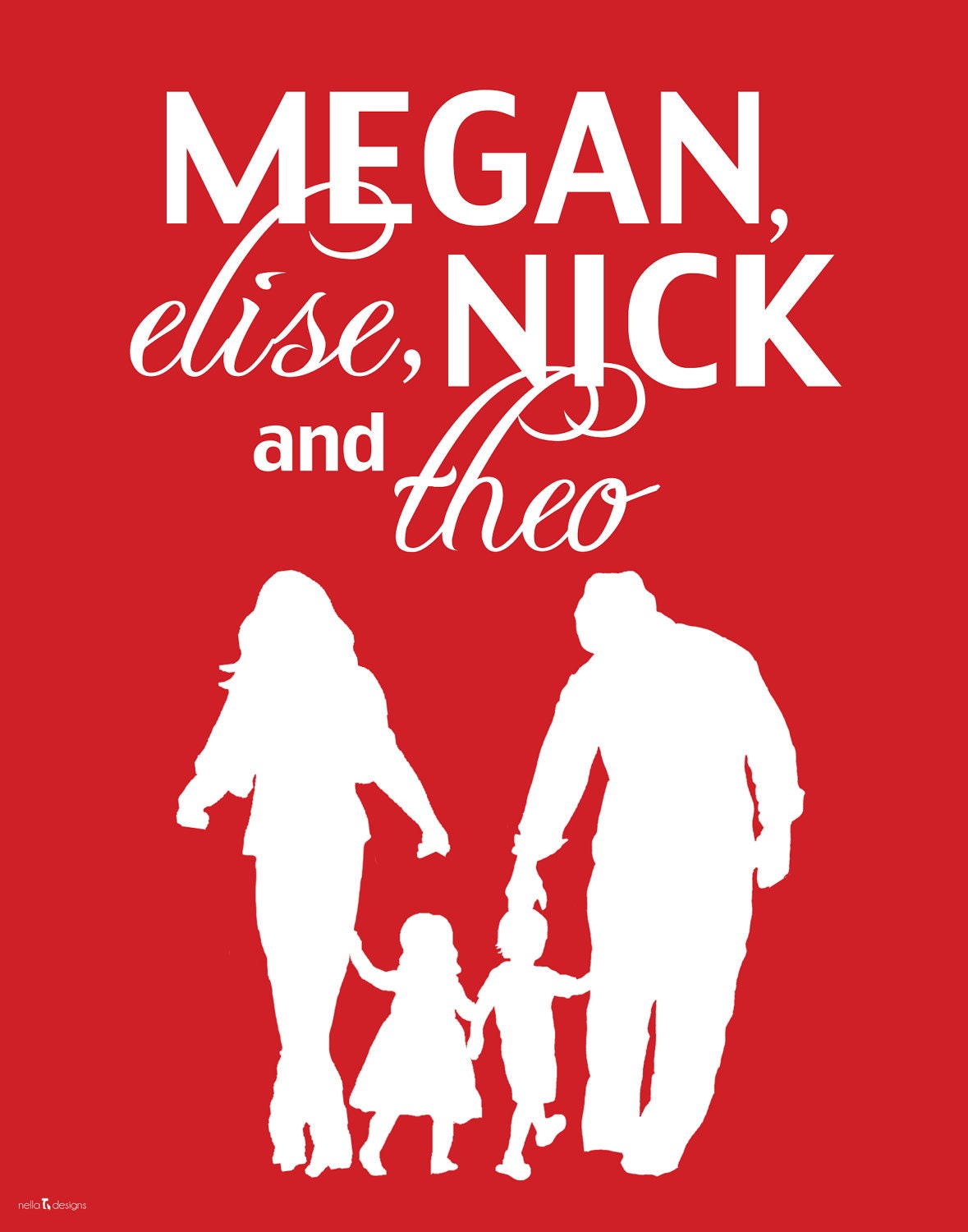 Personalized Family Name Sign, Custom Silhouette Prints, 11x14