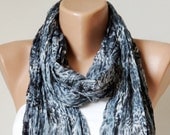 Leopard Scarf - Cotton Scarf...Grey and Black..- Wrinkle Scarf