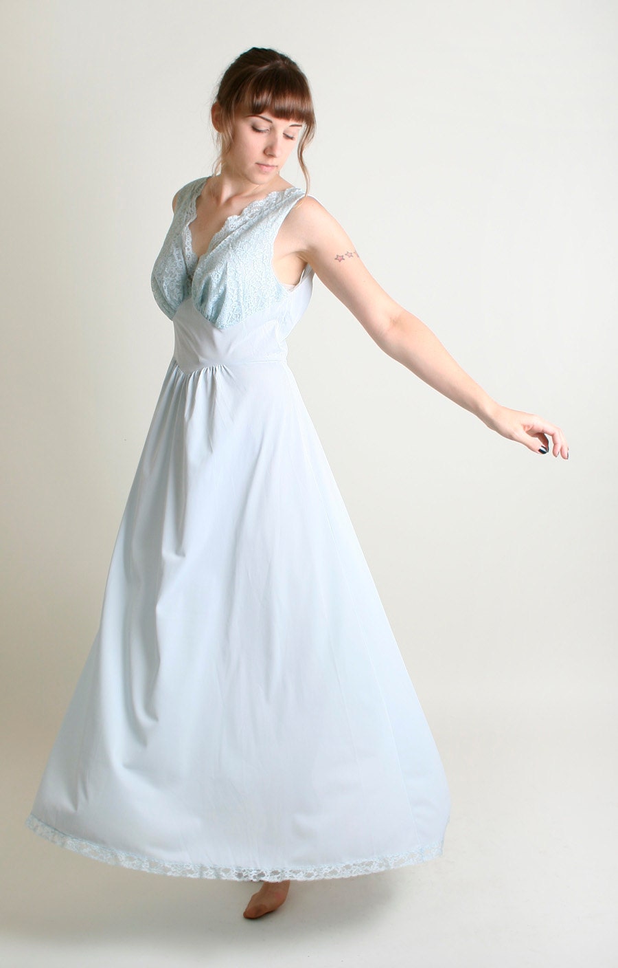 1960s Maxi Slip - Vintage Vanity Fair Nightgown in Soft Pastel Powder Blue - Large to XL