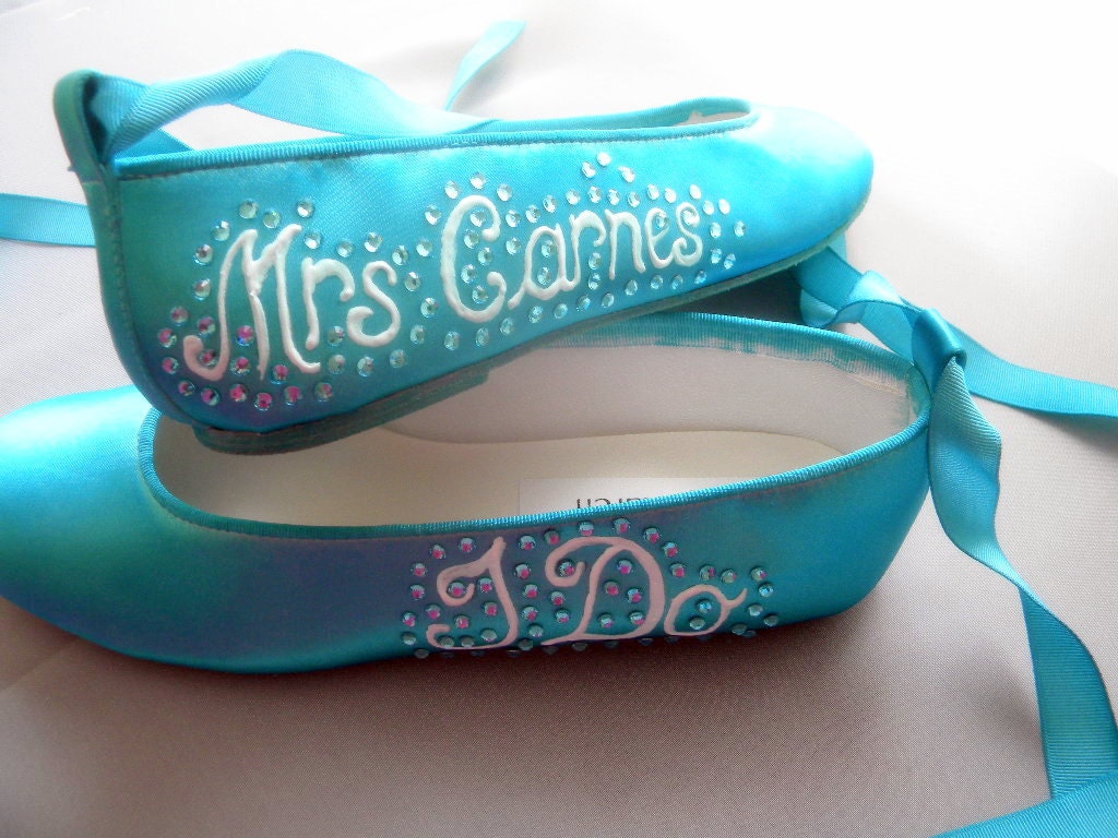 Wedding shoes Tiffany Blue  Ballerina Flats Personalized names I do crystals