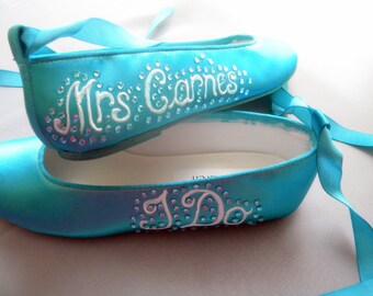 Wedding shoes Tiffany Blue  Ballerina Flats Personalized names I do crystals