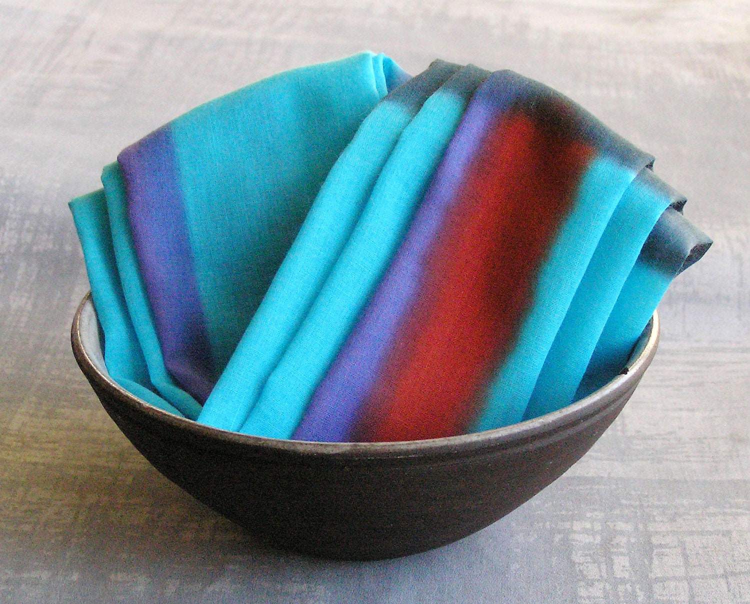 Cotton fabric Scarf -  blue turquoise -  hand painted  -  oblong abstract patterned.