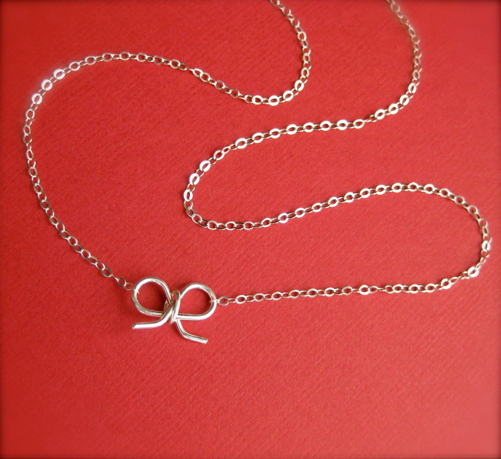 Sterling Silver Bow Necklace- Silver Bow Tie Necklace, Silver Jewelry
