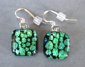 Dichroic Green Earrings, Dichroic Dangle Earrings, Pierced Earring Jewelry - Cloverdale - 1672 -2