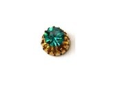 Antique vintage Swarovski cabochon, blue green crystal cut 1100 mounted in brass setting