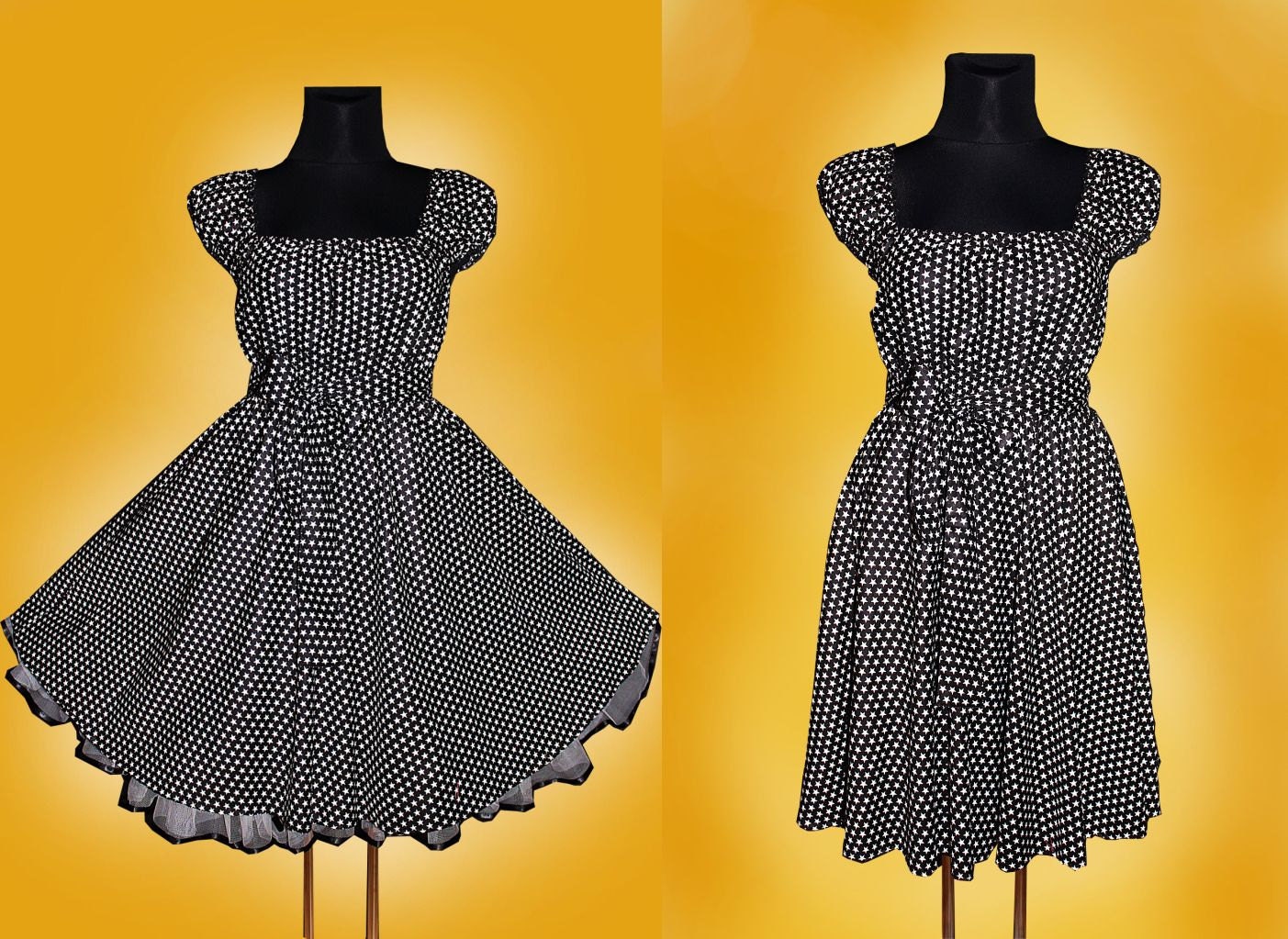 40s 50s STARS RockaBilly swinG DRESS Pin Up US Plus Size 22 24 26 Black and White Star