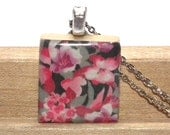 Red Floral Scrabble Tile Pendant