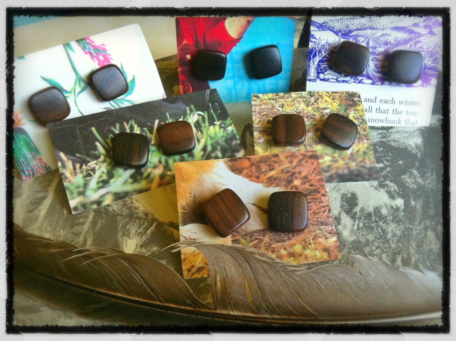square wood stud earrings