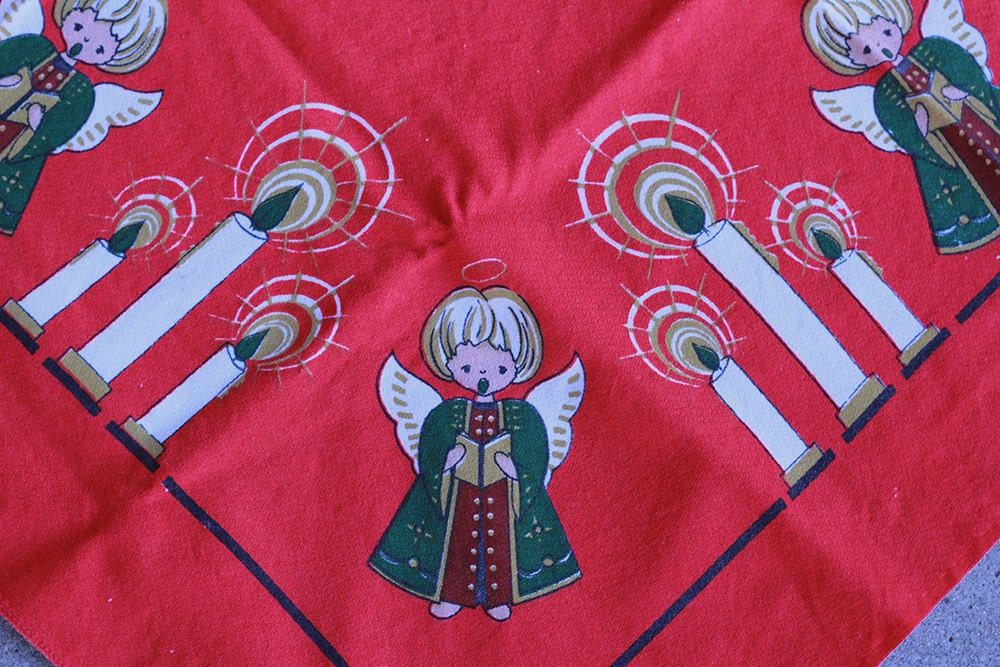 vintage Swedish Scandinavian Choir Angel Red Christmas tablecloth - 50s or 60s