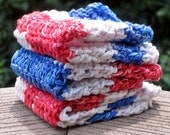Crochet Cotton Washcloths or Dishcloths RED WHITE & BLUE - Set of 3 - Not Your Grandma's Washcloths - Cotton Wash Cloths Dish Cloths