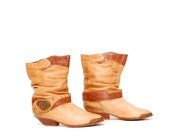 size 5.5 SOUTHWEST tan leather 80s STUDDED BIKER ankle strap harness boots
