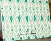 mint and emerald ikat personalized stationery / folded notecards - set (10)