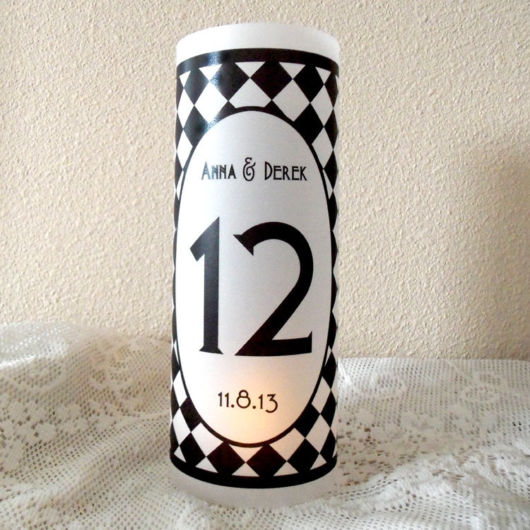 Art Deco Checkerboard Luminaries, Luminary - 8.5 inch - Table Number Wedding Reception  - SAMPLE ONLY