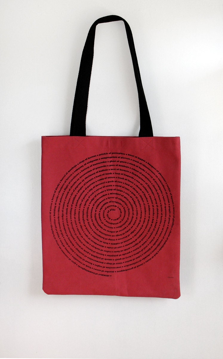 Collective Animal Nouns Tote Bag in Red Denim - Xenotees