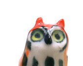 owl figurine - red spots owl porcelain animal miniatures
