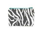 Mini Zipper Pouch / Small Zippered Pouch in Teal and Grey Zebra