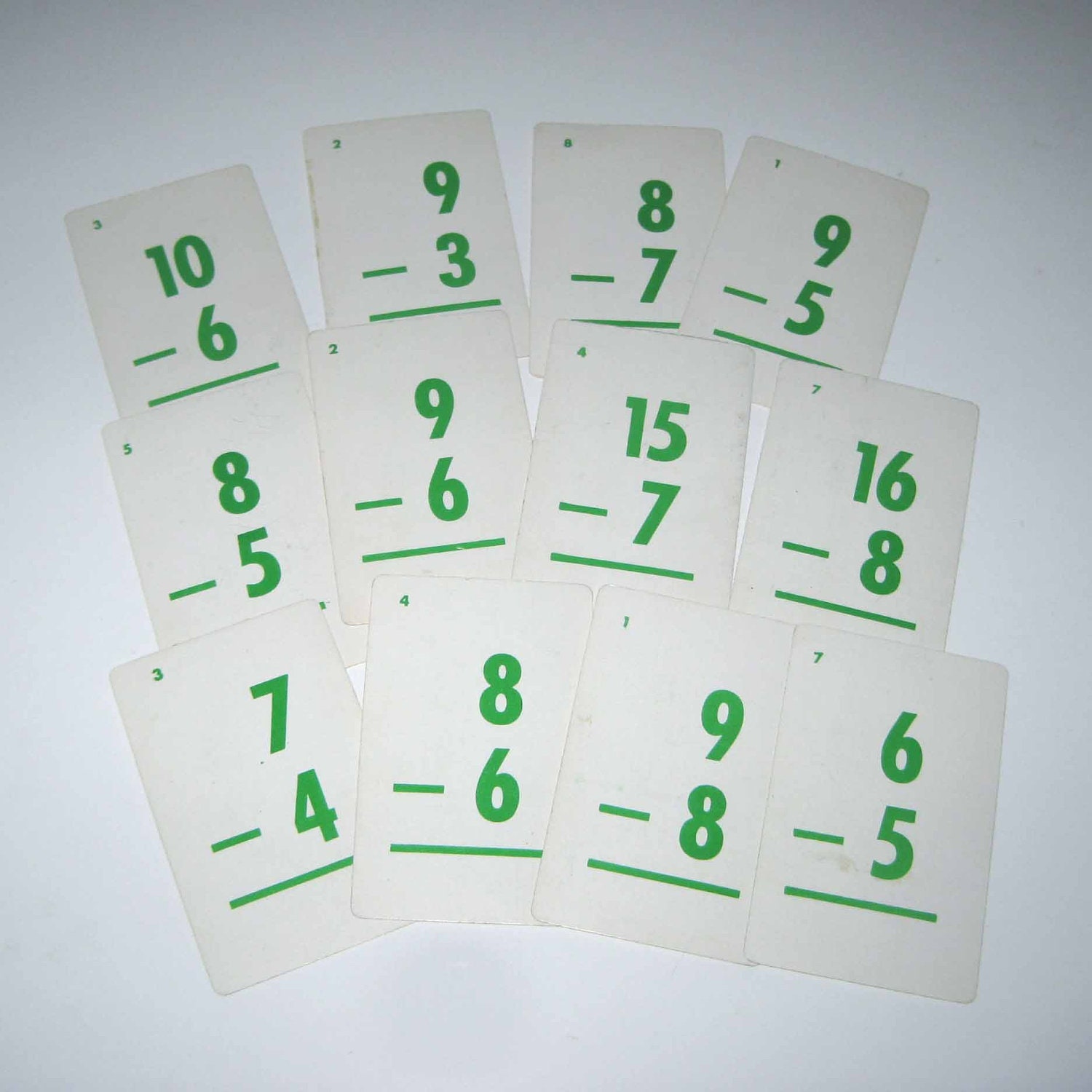 Vintage Children's Miniature Flash Cards with Subtraction Numbers Lot of 12