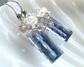 London blue topaz earrings with moonstone, amethyst --Dusk--